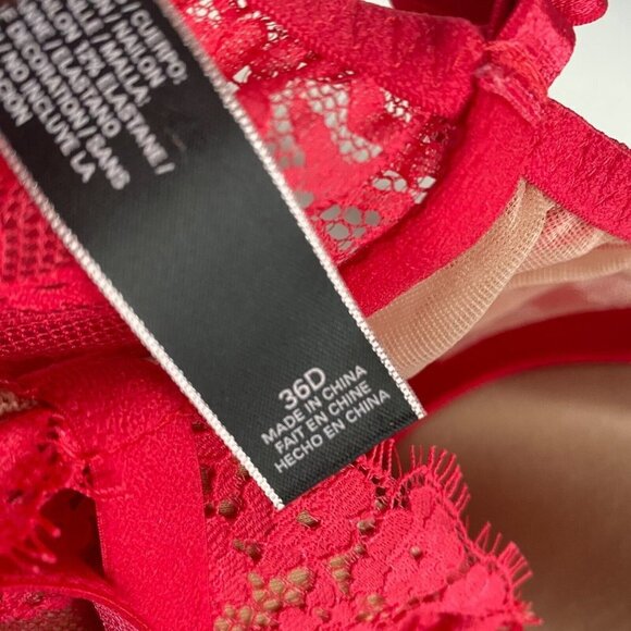 Victorias Secret Red Lace Mesh Garter Bustier Slip 36D - Picture 3 of 6